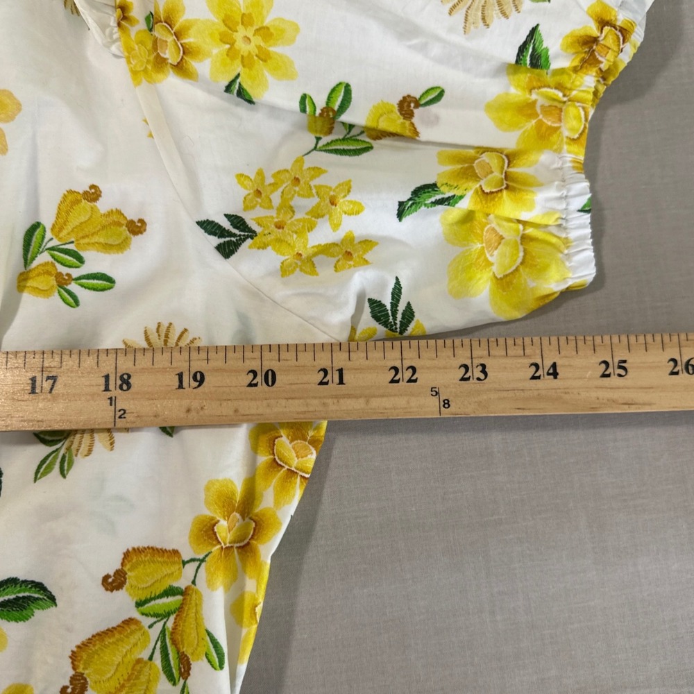 Farm Rio Women's XL Azaleia Mini Dress Off-White Yellow Floral Embroidered NWT - Picture 7 of 9